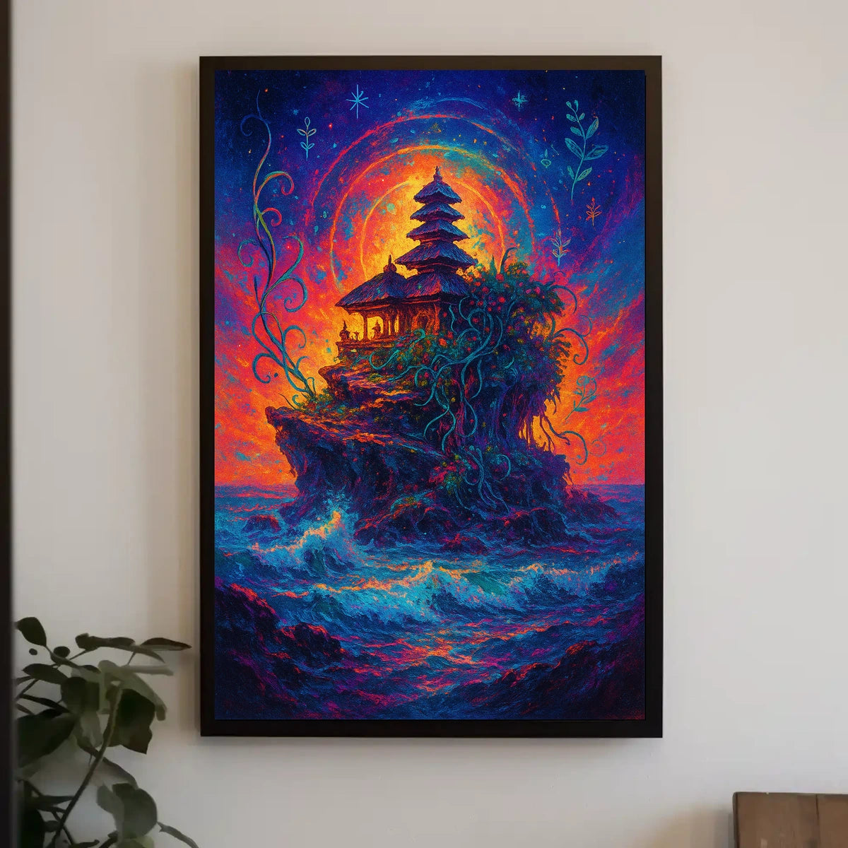 Mystical Temple on Cosmic Island Fantasy Poster