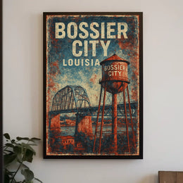Bossier City Louisiana Scenic Wanderlust Cityscape Heritage Decor Collectible Souvenir Wall Art Poster