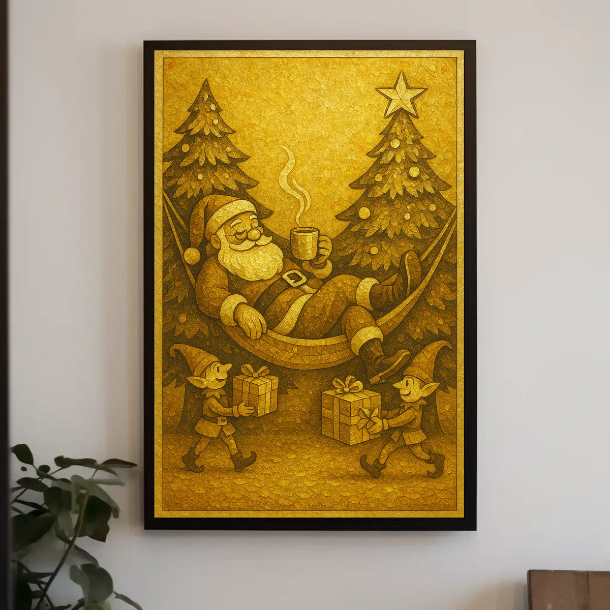 Festive Vintage Santa Christmas Scene Artistic Poster