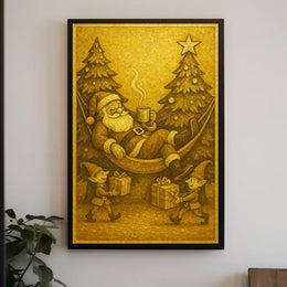 Festive Vintage Santa Christmas Scene Artistic Poster