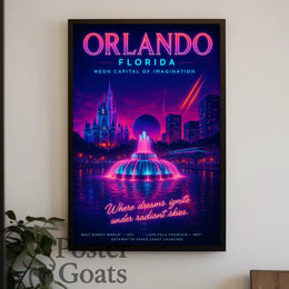 Orlando's Futuristic Neon Dreamscape: Urban Cityscape Poster