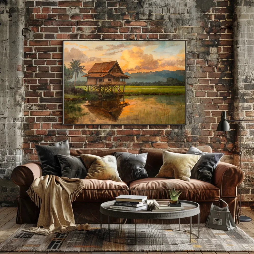 Tropical Sunset Stilt House Art Print Decor
