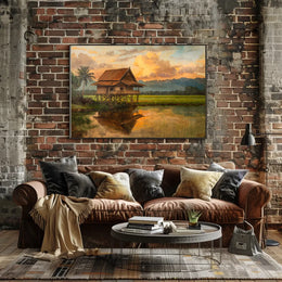 Tropical Sunset Stilt House Art Print Decor
