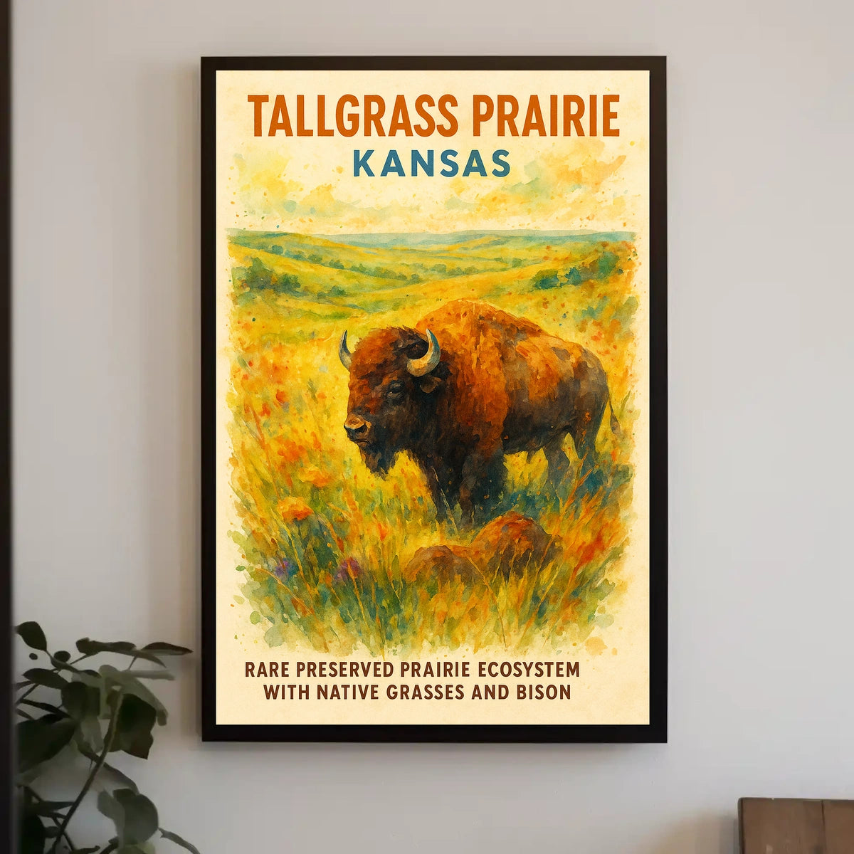 Kansas Prairie Bison Impressionist Art Poster