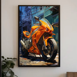 Vibrant Urban Motorcycle Poster PosterGoat