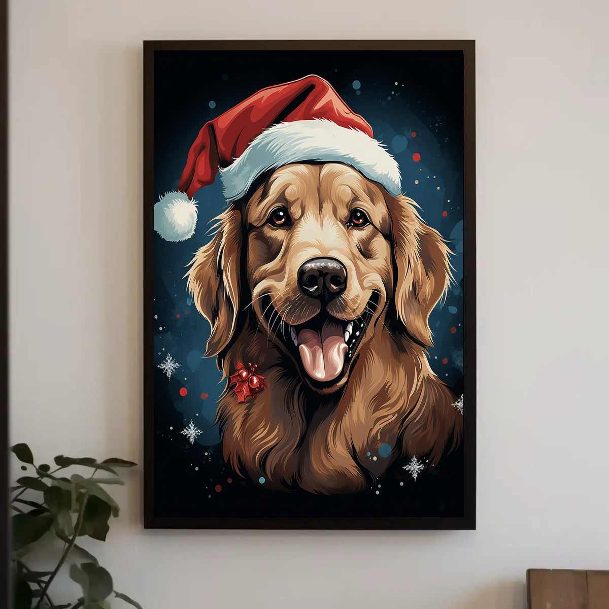 Golden Retriever Festive Christmas Poster: Cheerful Holiday Art