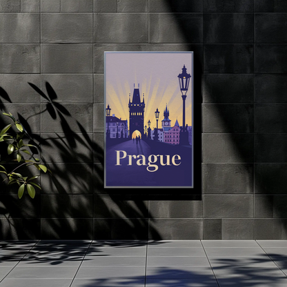 Prague Charles Bridge Sunset Silhouettes Poster