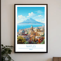 Naples Architecture with Mount Vesuvius Travel Poster