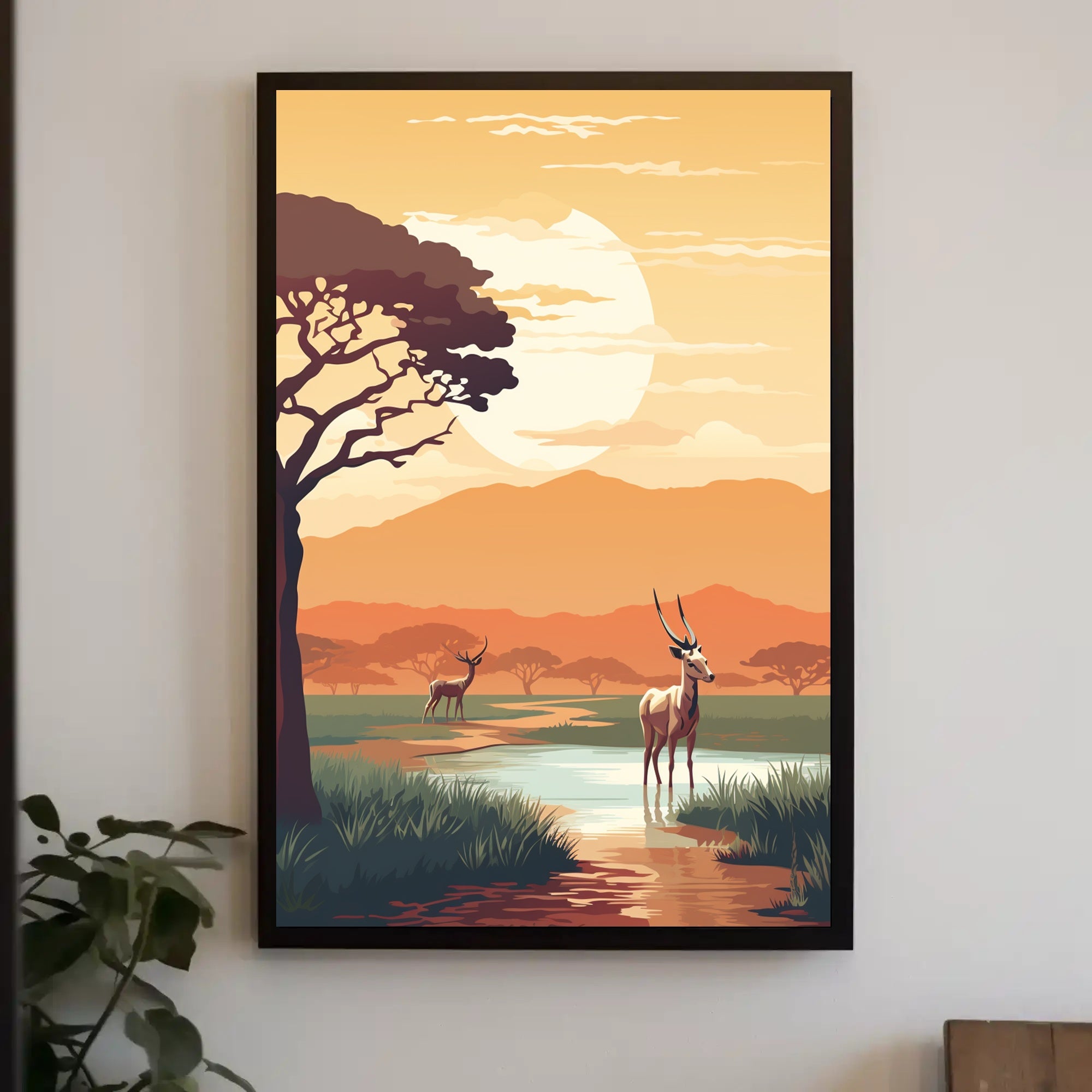 African Antelope at Sunset Animal Poster