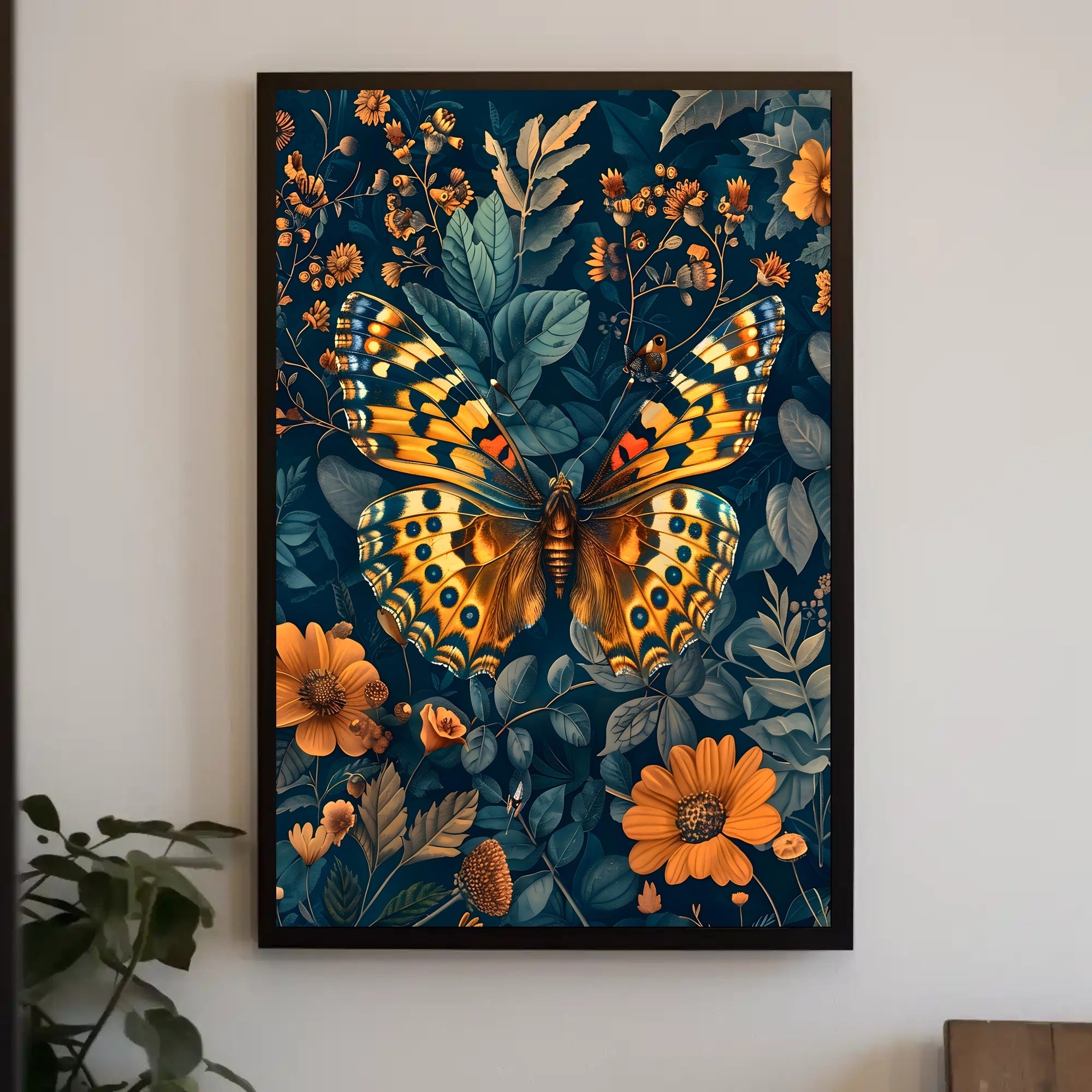 Vibrant Butterfly and Flowers Illustrated Animal Poster