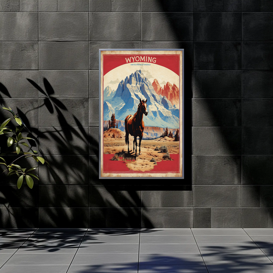 Wyoming Horse Wilderness Mountains Western Vintage Travel Poster