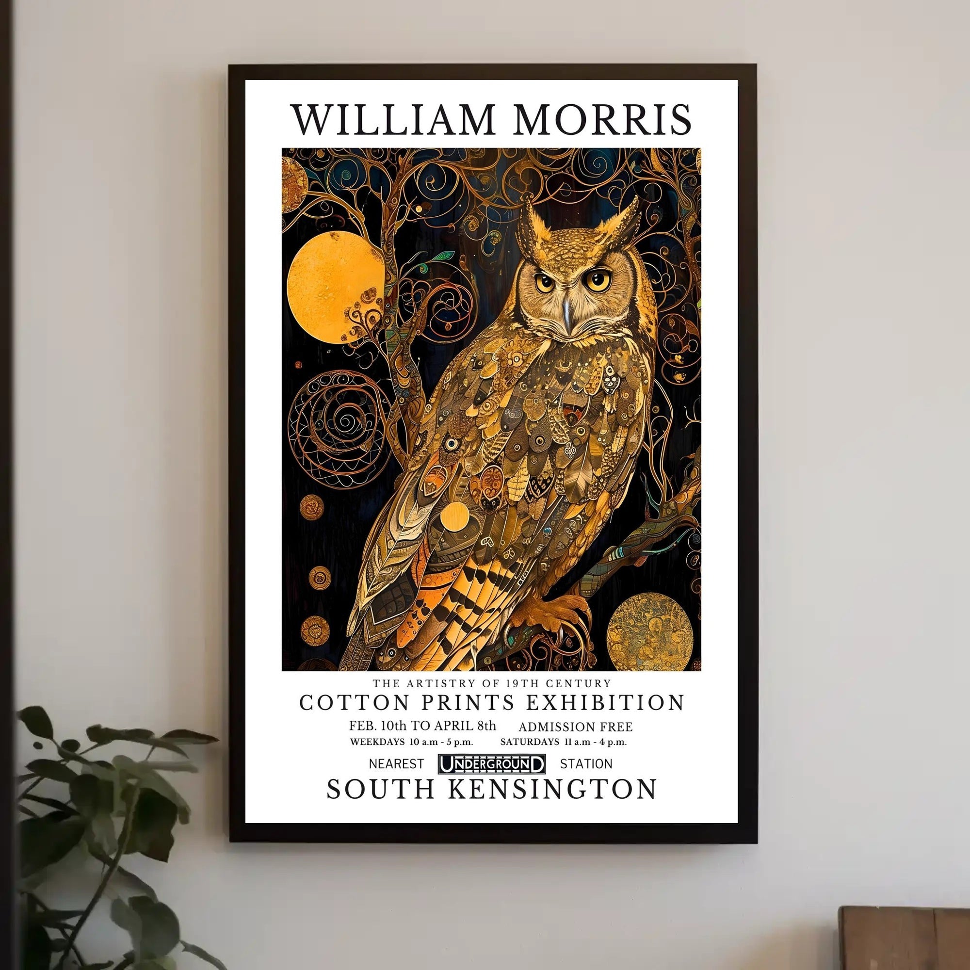 Elegant Owl Motif William Morris Artistic Poster