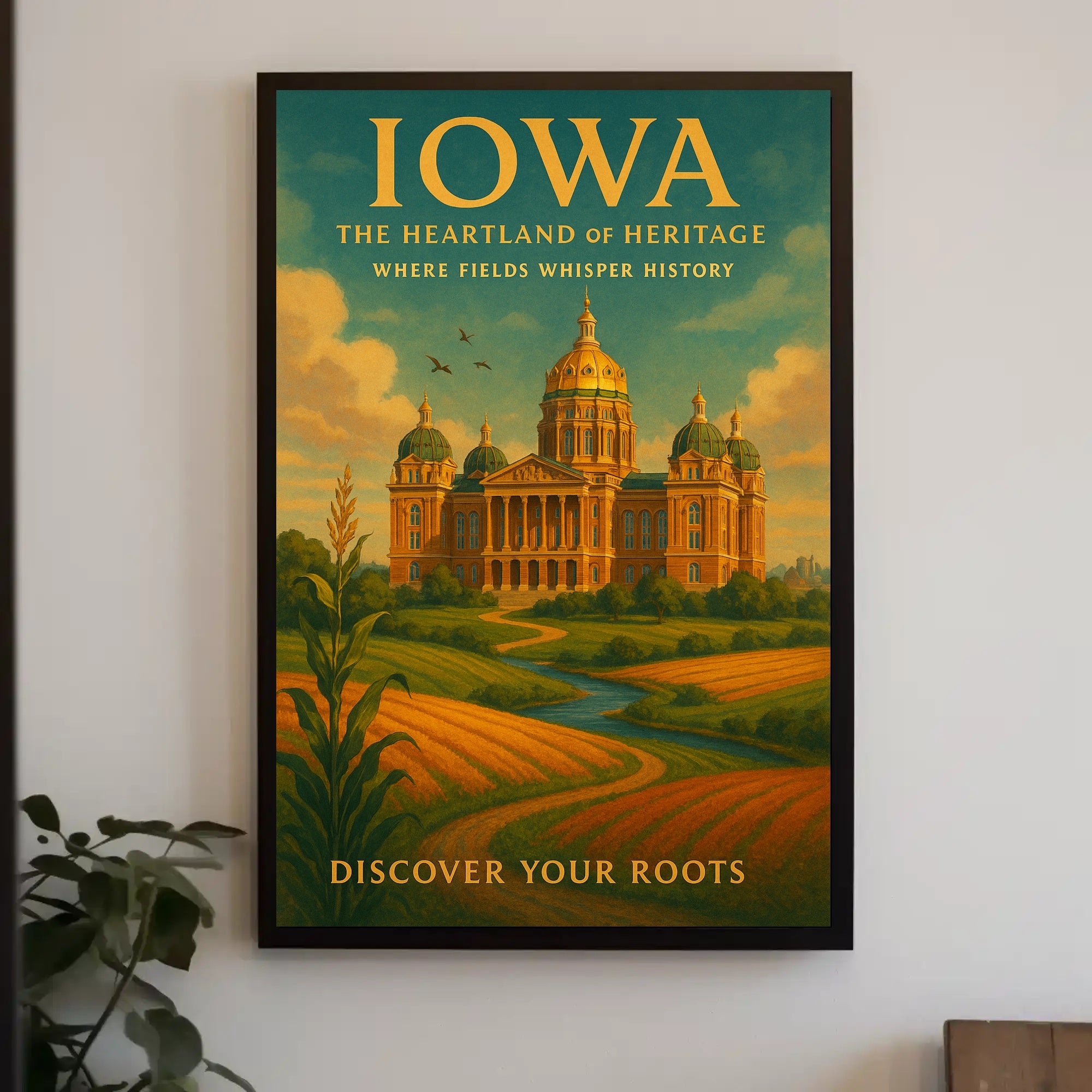 Discover Your Roots: Iowa Heritage Travel Poster