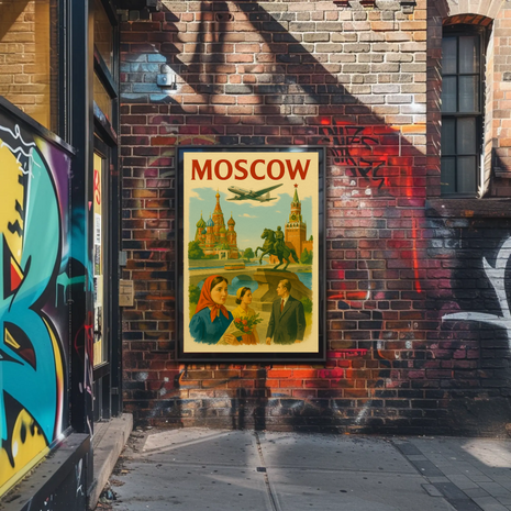 Moscow Retro Travel Art with Iconic Landmarks Travel Poster