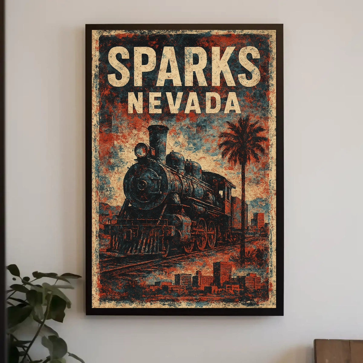 Vintage Sparks Nevada Steam Locomotive Travel Steampunk Heritage Nostalgic Collector Travel Enthusiast Poster