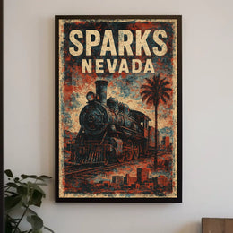 Vintage Sparks Nevada Steam Locomotive Travel Steampunk Heritage Nostalgic Collector Travel Enthusiast Poster