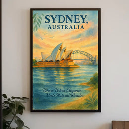 Sydney's Iconic Landmarks Vintage Travel Poster