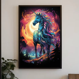 Majestic Unicorn in Mystical Cosmic Landscape Poster