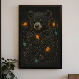 Festive Bear With Lights Poster