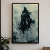 Mysterious Cloaked Figure Riding Horse Fantasy Mythology Poster PosterGoat
