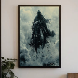 Mysterious Cloaked Figure Riding Horse Fantasy Mythology Poster PosterGoat