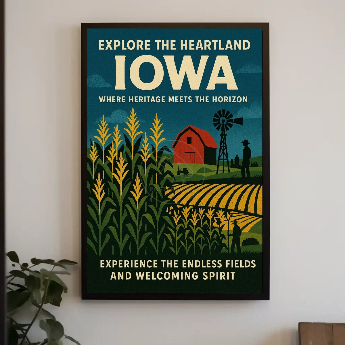 Idyllic Iowa Fields Vintage Travel Poster