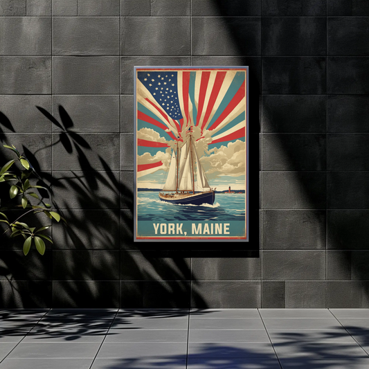 York Maine Sailing Americana Vintage Travel Poster