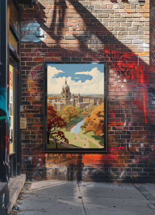 Oxford England Autumn River Campus Travel Poster