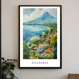 Nicaraguan Coastal Village Scene: Vibrant Travel Poster PosterGoat