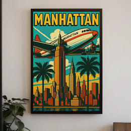 Vibrant Manhattan Skyline Art-Deco Travel Poster