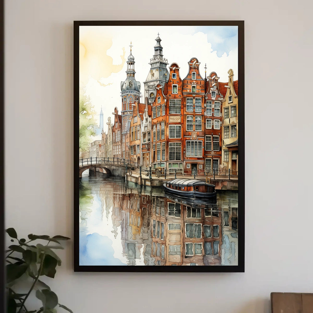 Amsterdam Canal Scene Classic Dutch Architecture Travel Poster