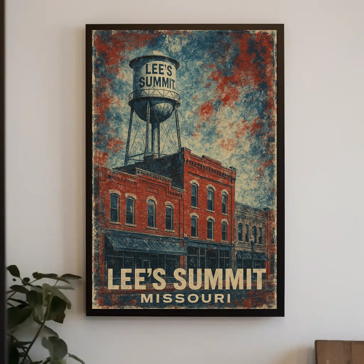 Lees Summit Water Tower Cultural Heritage Retro 80s Folk Art Vintage Missouri Community Pride Poster