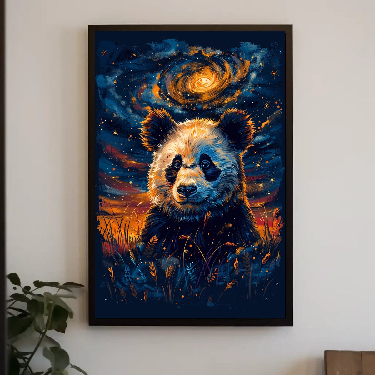 Cosmic Panda in Celestial Night Artistic Animal Poster