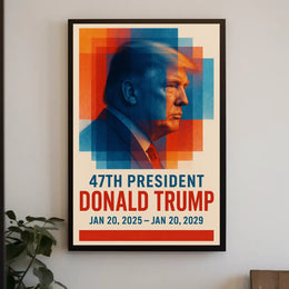Donald Trump Visionary Leadership Side Profile Geometric Red Blue Patriot Poster