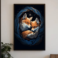 Starry Night With Foxes Poster