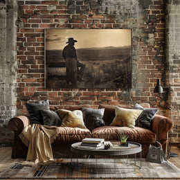 Cowboy's Sunset Reflection: Vintage Western Art Print