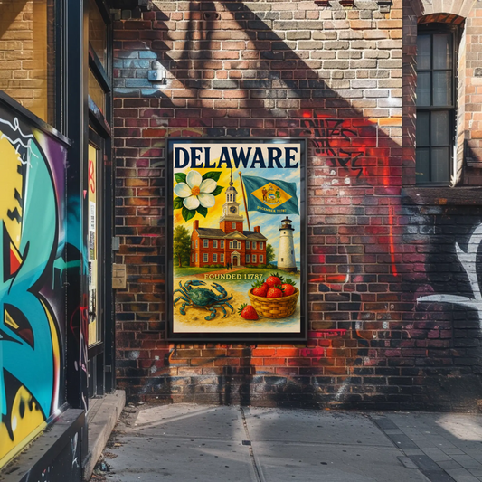 Delaware Flag Crab Strawberries Travel Poster