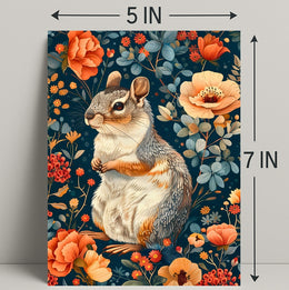 Whimsical Squirrel and Flowers Vibrant Animal Poster