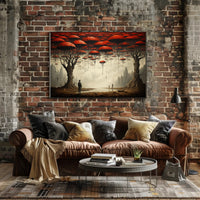 Surreal Dreamscape with Red Trees: Fantasy or Mythology Poster