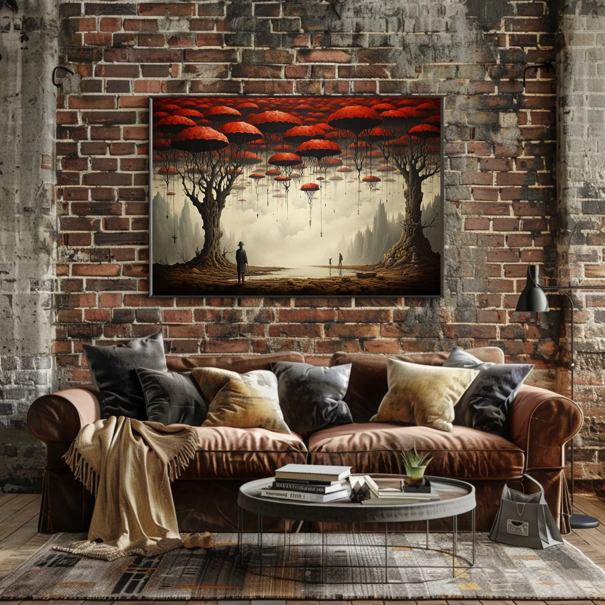 Surreal Dreamscape with Red Trees: Fantasy or Mythology Poster