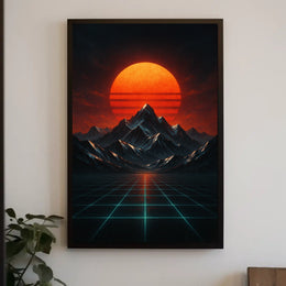 Retro-futuristic Landscape with Neon Glow Futuristic Sci-Fi Poster