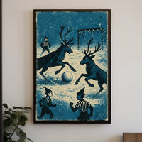 Whimsical Reindeer Soccer Vintage Holiday Poster Art