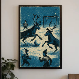 Whimsical Reindeer Soccer Vintage Holiday Poster Art