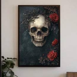 Skull and Roses Gothic Art Print Abstract Poster