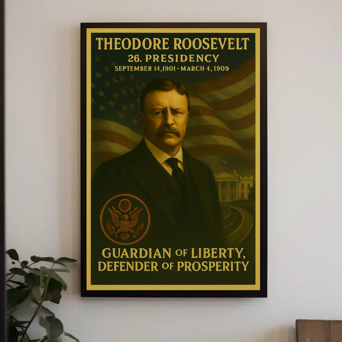 Theodore Roosevelt American Flag Artistic Historical Presidential Poster