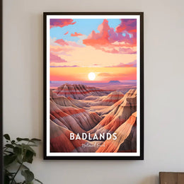 Badlands Sunset Travel Poster Vintage National Park