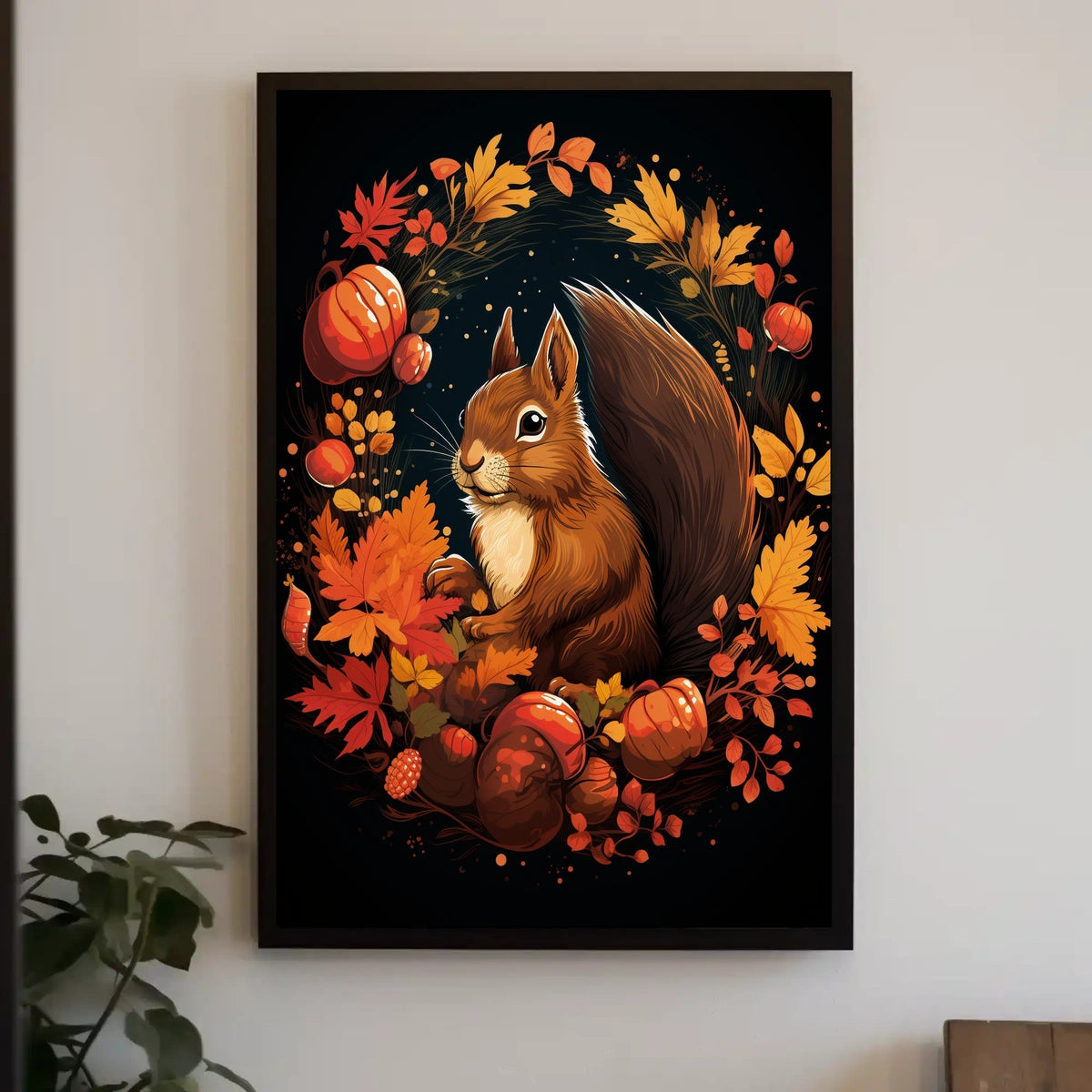 Whimsical Autumn Squirrel Poster: Cozy Fall Decor