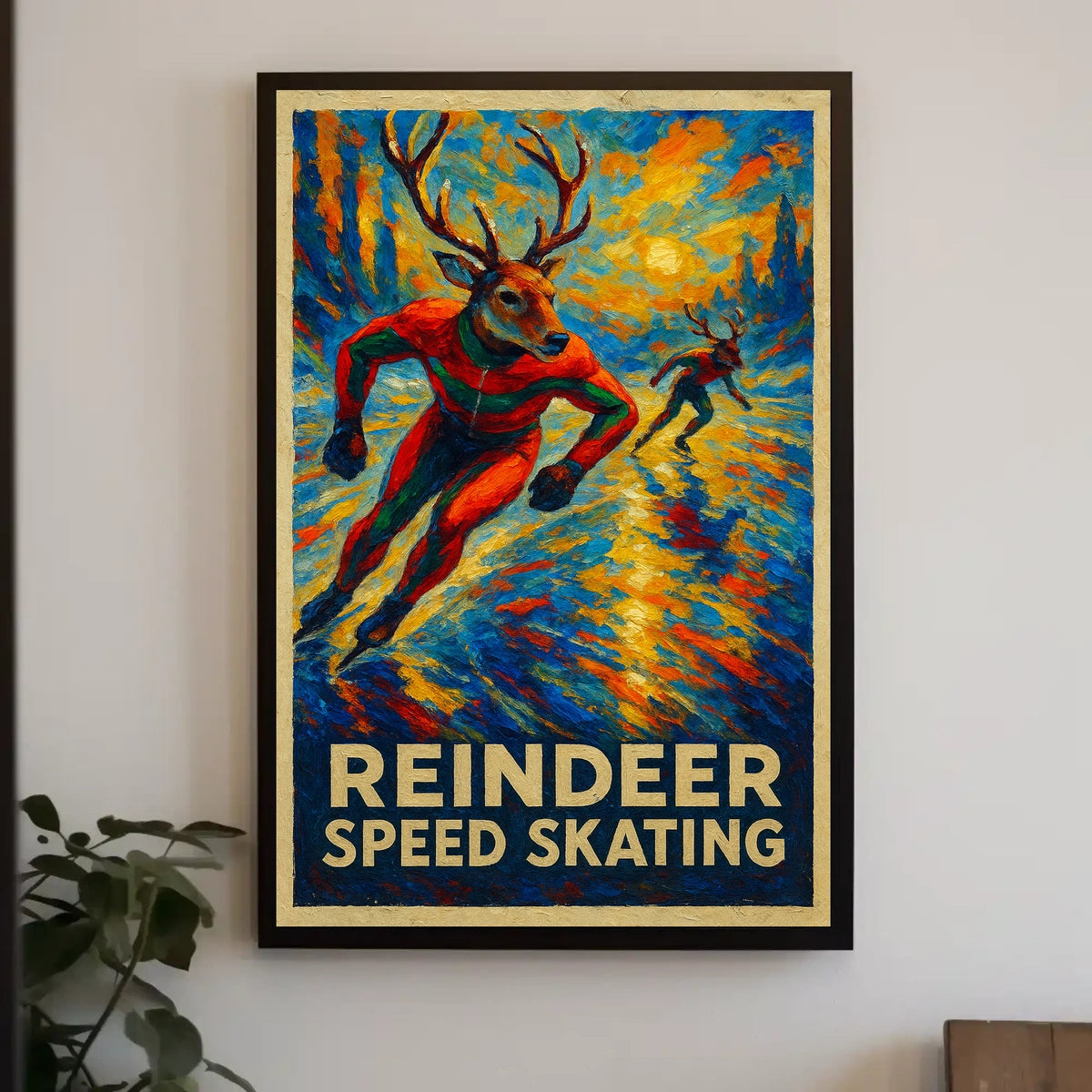 Reindeer Speed Skating Fantasy Art Poster