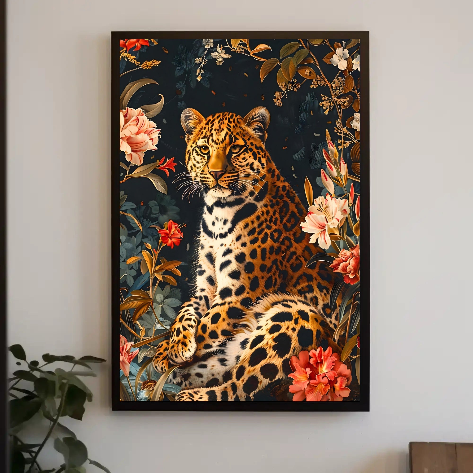 Majestic Leopard Wall Art in Bloom Print