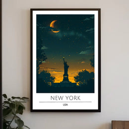 Statue Of Liberty Twilight Silhouette Poster Modern Wall Art